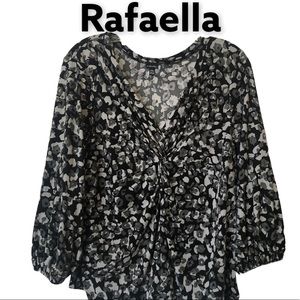 Rafaella Black and Gray Twist Neck Floral Pullover  Blouse PL